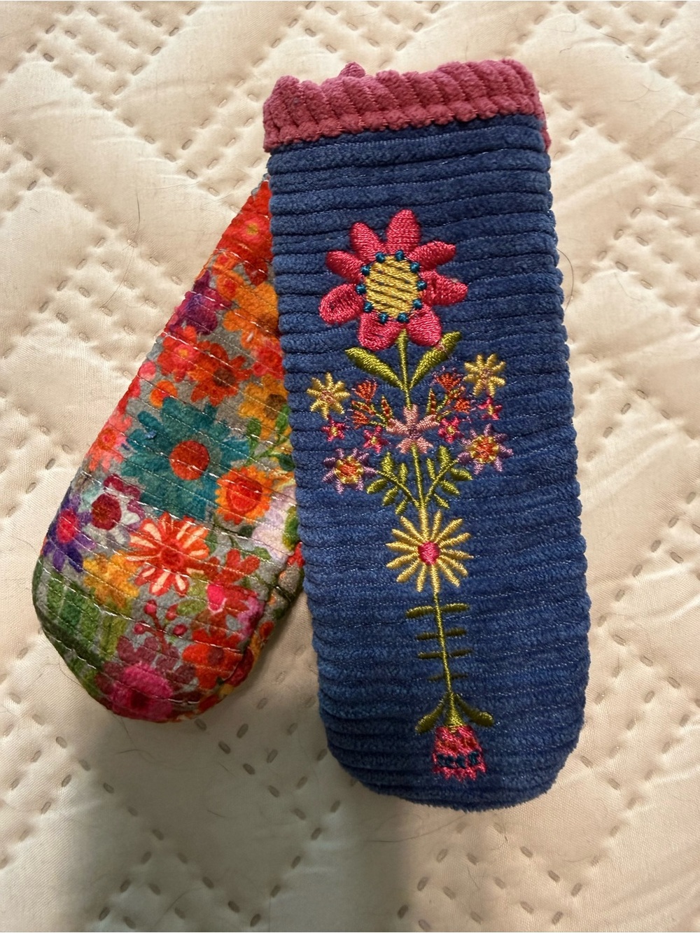 Natural Life Skillet Handle Holders, Set of 2 - Blue Folk Flower Patchwork